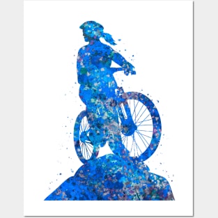 Downhill mountain bike girl blue art Posters and Art